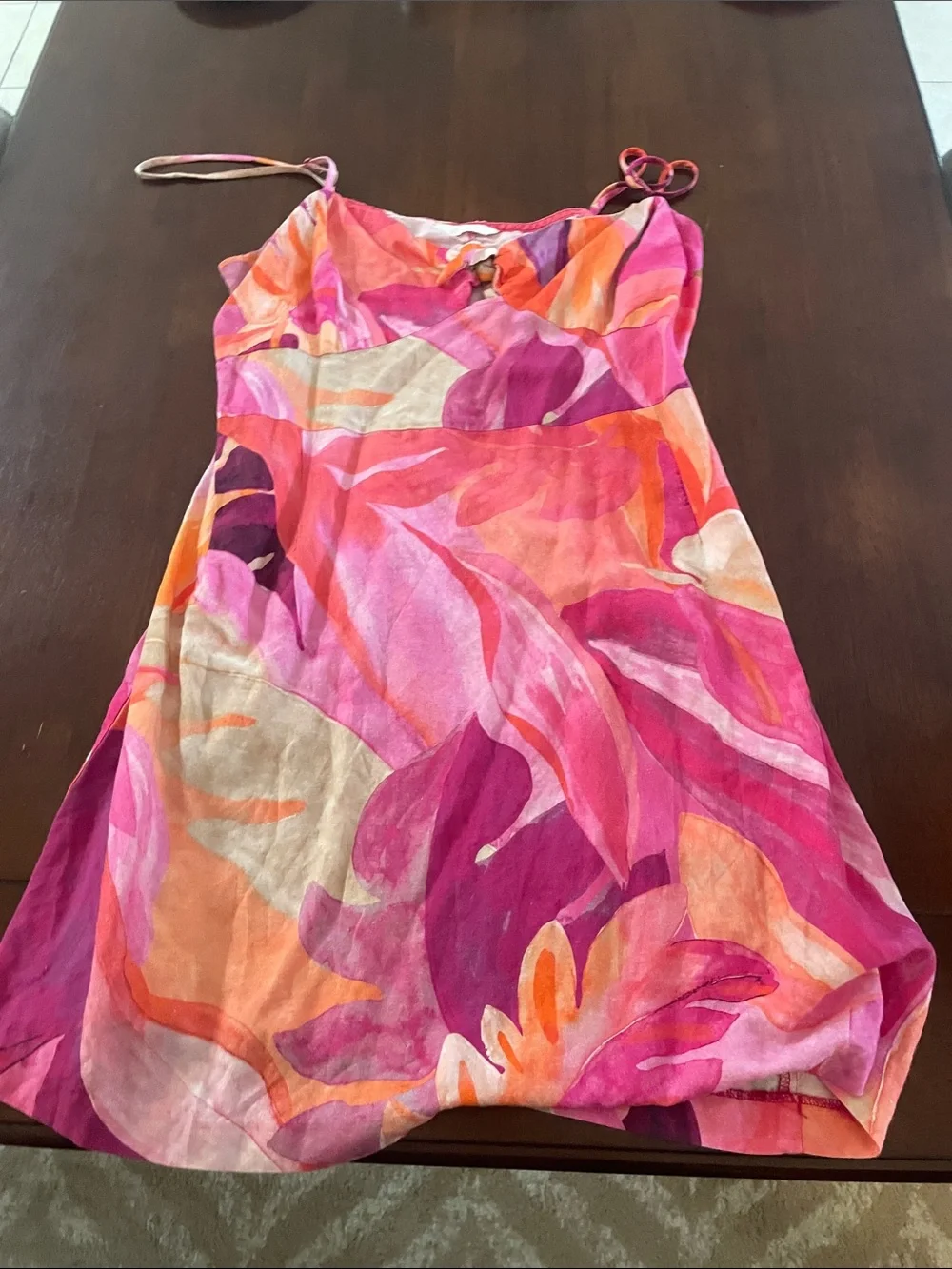 H&M Pink Orange Purple Tropical-Print Midi Skirt